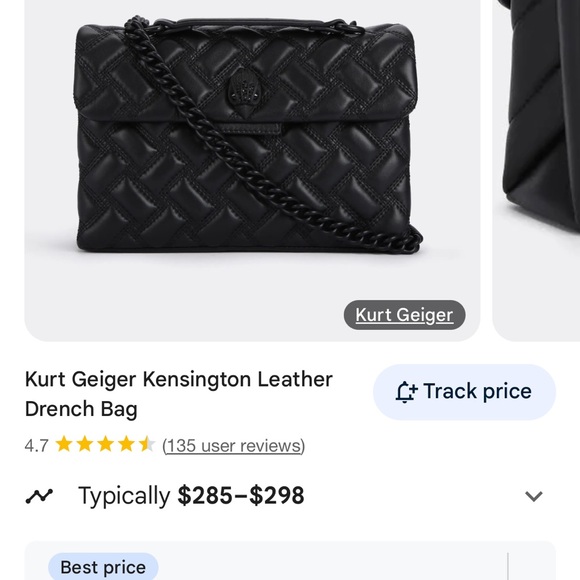 Kurt Geiger Black Quilted Shoulder Bag with Chain Detail - Picture 8 of 8